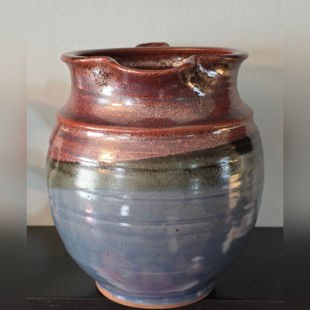Vintage Handcrafted Multicolor Stoneware Pitcher - Picture 6 of 8
